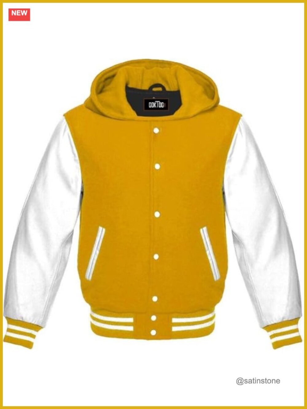 Hooded Varsity Jacket Wool Body Real Leather Sleeves Bomber Jacket